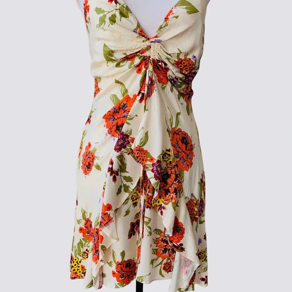 FREE PEOPLE HAPPY HEART FLORAL RUCHED MINI DRESS